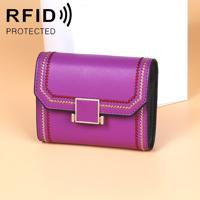 KB190 cover type snap knop koeienhuid lederen orgel vorm meerdere kaartsleuven anti-magnetische RFID portemonnee voor dames (paars)