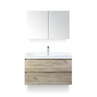 Maxx XL Badmeubelset 100 cm - Craft Oak - Wastafel Just 1 kraangat - met Spiegelkast