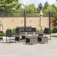 Tuinbankenset met kussen 6 pcs Grijs en Donkergrijs poly rattan