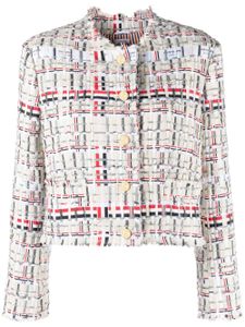 Thom Browne RWB stripe deconstructed-design tweed jacket - Tons neutres