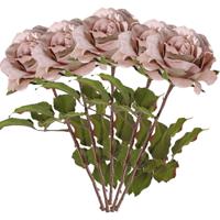 Kunstbloem roos Glamour - 5x - oud roze - 61 cm - satijn - kunststof steel - decoratie bloemen