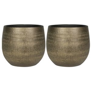 2x stuks plantenpotten/bloempotten in een strakke Modern design look metal goud Dia 26 cm en Hoogte