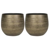 2x stuks plantenpotten/bloempotten in een strakke Modern design look metal goud Dia 26 cm en Hoogte