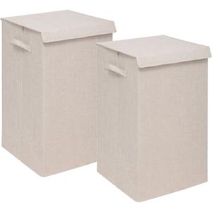 5Five Eureka sorteer wasmand - 2x - 74 liter - beige - 37 x 37 x 60 cm - MDF/Polyester stof