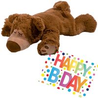 Pluche knuffel magnetron beer 32 cm met A5-size Happy Birthday wenskaart