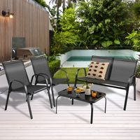 4-Delige Tuinmeubelset Balkonmeubels Terrasmeubels Zitgroep voor 4 Personen Tuingarnituur Incl. 2 Stoelen Bank en Tafel Zwart