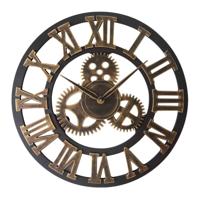 Retro houten ronde enkelzijdige versnelling klok Rome nummer Wandklok diameter: 30cm (goud)
