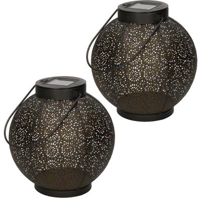 2x stuks solar lantaarn - zwart - cirkels - 19 cm - tafellamp - zonne-energie - tuinverlichting