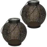 2x stuks solar lantaarn - zwart - cirkels - 19 cm - tafellamp - zonne-energie - tuinverlichting