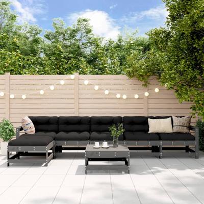 7-delige Loungeset met kussens massief hout grijs