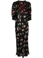 Cynthia Rowley robe mi-longue en soie à fleurs - Noir - thumbnail