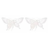 Decoratie vlinder - 2x - op clip - wit - - 15 x 11 cm - glitters - kerstvlinder - kerstversiering