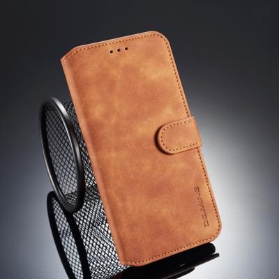 Dg. MING retro olie kant horizontale flip case voor iPhone XS/X met houder & kaartsleuven & portemonnee (bruin)