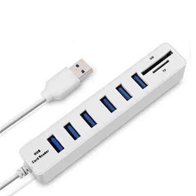 Multi USB 2 0 hub USB splitter hoge snelheid 6 poorten met TF SD-kaartlezer (wit)