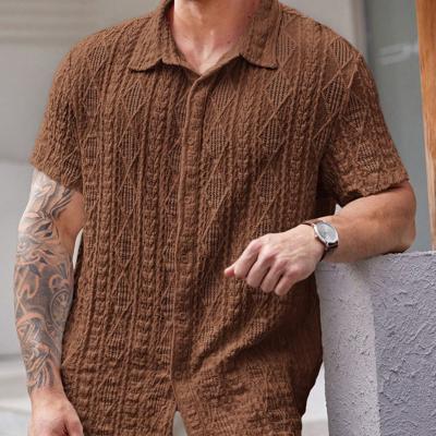 Bon&Bon Men's Plus Size Short Sleeve Knitted Casual Shirt - Black Coffee Brown / 5XL