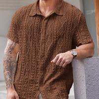 Bon&Bon Men's Plus Size Short Sleeve Knitted Casual Shirt - Black Coffee Brown / 5XL