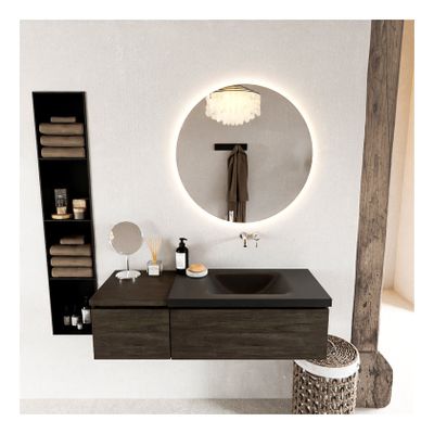 Mondiaz Bukla 120cm badmeubel met module 40 kleur dark brown met 2 lades en wastafel rechts zonder kraangat kleur urban