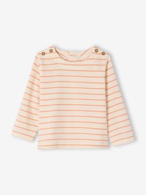 T-shirt voor meisjes met Bretonse strepen ecru