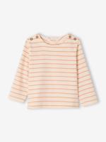 T-shirt voor meisjes met Bretonse strepen ecru