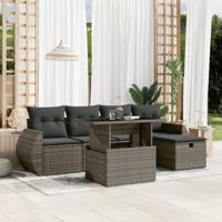 6-delige Loungeset met kussens poly rattan grijs