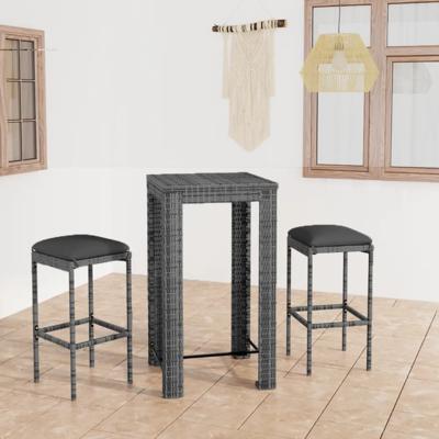 3-delige Tuinbarset met kussens poly rattan grijs