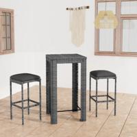 3-delige Tuinbarset met kussens poly rattan grijs