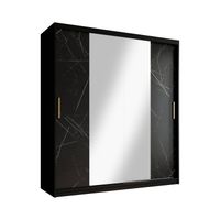 Meubella Kledingkast Marmer 2 - Zwart - 180 cm - Met spiegel - thumbnail
