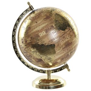 Wereldbol/globe op voet - kunststof - goud - home decoratie artikel - D20 x H28 cm