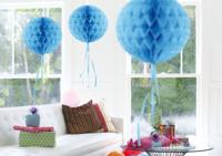 Decoratie bol - blauw - 30 cm - crepe papier - versiering - feestversiering