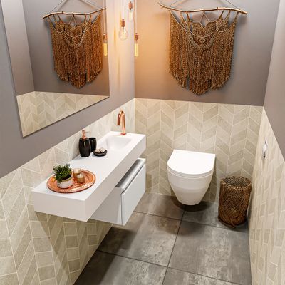 Toiletmeubel Mondiaz Andor | 100 cm | Meubelkleur Talc | Lex vrijhangend wastafel Talc Rechts | 1 kraangat