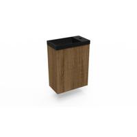 Fonteinkast Cafe Oak Arcqua Ridge 40x55x28 cm Incl. Fontein Mat Zwart Zonder Overloop Arcqua