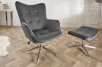 Design fauteuil MR. LOUNGER grijs chroom fluweel in hoogte verstelbaar draaibaar retro - 39511