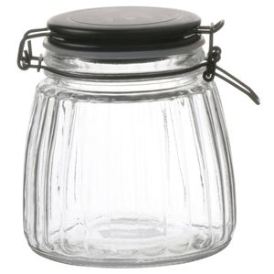 Voorraadpot/bewaarpot - 1L - glas - met beugelsluiting - mat zwarte deksel