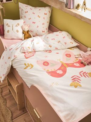 Bedovertrekset en kussensloop ENVOLEE met gerecycled katoen roze, bedrukt