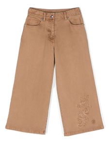 Ermanno Scervino Junior pantalon droit à broderies - Marron