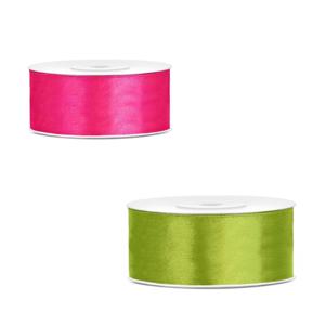 Bellatio decorations 2x rollen satijn cadeaulint/sierlint - 2.5 cm x 25 meter - roze en groen