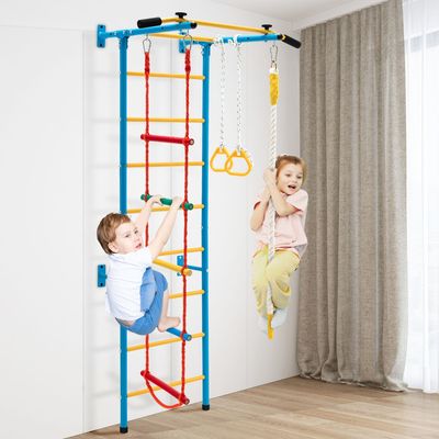 Kinder Klimwand met Wand Ladder Pull-up Bar Touw Ladder Touw en Gymnastiek Kinderen Turnwand Fitness Sportapparaat voor 3 + Jaar