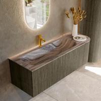 Badmeubel Mondiaz Kurve-Dlux | 135 cm | Meubelkleur Shadow | Wastafelkleur Sombra | Solid surface | Wasbak linker zijde spoelbak | 1 kraangat