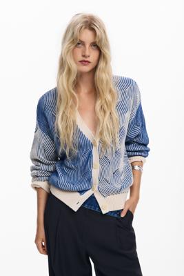 Tweekleurig gebreid vest - BLUE - L