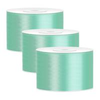 Partydeco Cadeaulint - 3x - mintgroen - 5 cm x 25 meter - satijn - sierlint - inpakken - decoratie