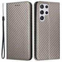 Samsung Galaxy S23 Ultra 5G Wallet Case - Koolstofvezel - Grijs