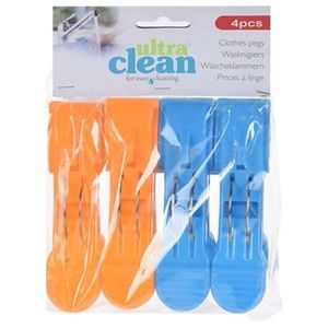 4x Oranje en blauwe handdoek knijpers 13cm   -