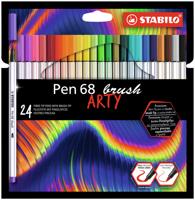 STABILO Pen 68 brush, premium brush viltstift, ARTY etui met 24 kleuren