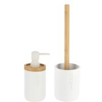 Tendance Badkamer accessoires set 2-delig - Polyresin/bamboe - wit - robuust - matte coating - thumbnail