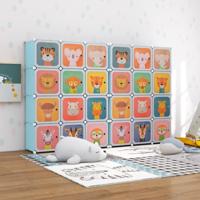 Kledingkast voor Kinderen Reksysteem van Kunststof met 12 Kubussen Kinderrek Uitbreidbaar met Deuren en 2 Hangers Opbergkast
