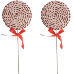 2x Wit/rode lolly kerstversiering hangdecoratie 36 cm