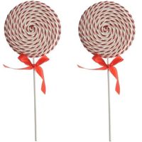 2x Wit/rode lolly kerstversiering hangdecoratie 36 cm