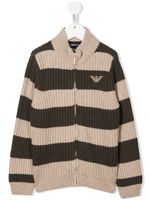 Emporio Armani Kids cardigan rayé à fermeture zippée - Tons neutres