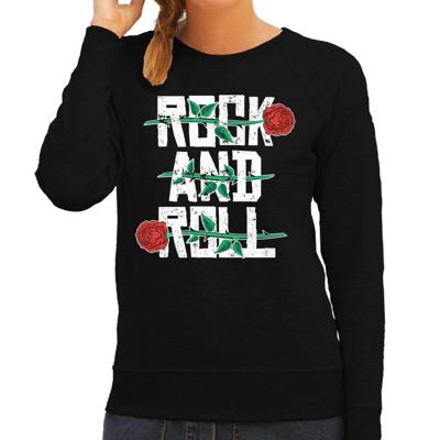 Rock and Roll muziek thema - sweater trui - zwart - voor dames - lange mouw Rock and Roll muziek thema - sweater trui - zwart - voor dames - lange mouw