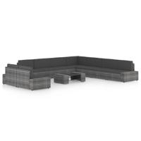 10-delige Loungeset met kussens poly rattan grijs